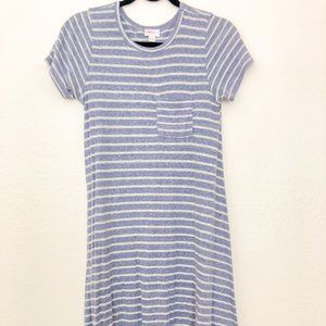 Lularoe Carly Ribbed Hi Low Blue Grey Striped Dres
